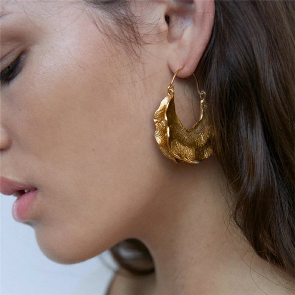 2/$25 Gold Textured Crescent Clasp Dangle Earrings - Picture 1 of 1